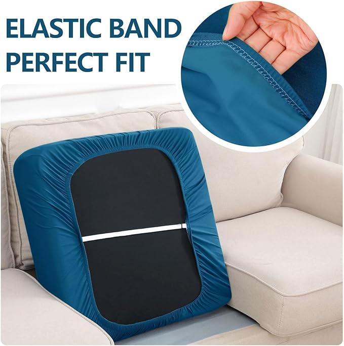 hyha Waterproof Couch Cushion Covers, Stretch Sofa Couch Seat Slipcover for Dog Washable, Non-Slip Waterproof Outdoor Cushion Covers for Patio Furniture Replacement (1 Piece for Large, Deep Teal)