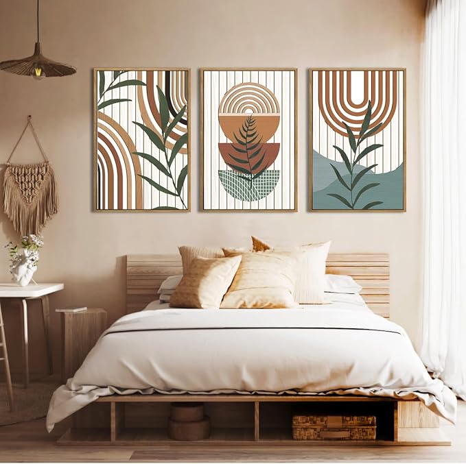 Large Boho Mid Century Wood Wall Art Set,Modern Geometric Leaves Artwork Bohemian Wall Sculptures,Abstract Minimalist Wooden Wall Decor for Living Room Bedroom Office-16 x24 x3