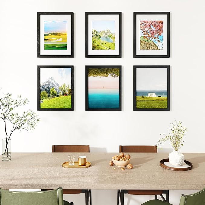 IBUYKE 11 x14 Picture Frame,Solid Oak Wood 11x14 Photo Frame with Mat to 8x10,11x14 Picture Frames With Tempered Glass,Wall Mount Display,Home Decor,Black Oak 14 x 11 Frame,UWPF1114B