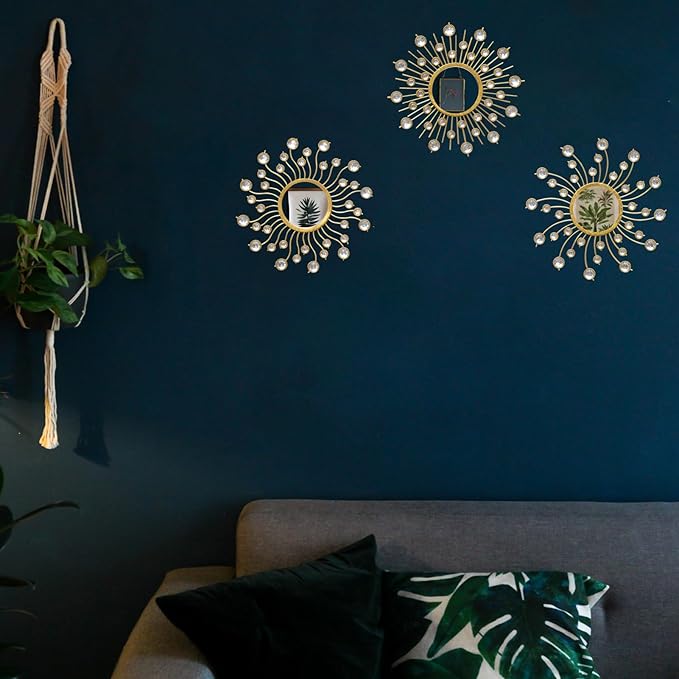 Mirror Wall Decor Wall Mirrors Decorative Sunburst Boho Mirror Gold Mirror Wall Art Metal Decor Mirror Hanging Living Room Bedroom Bathroom Set of 3