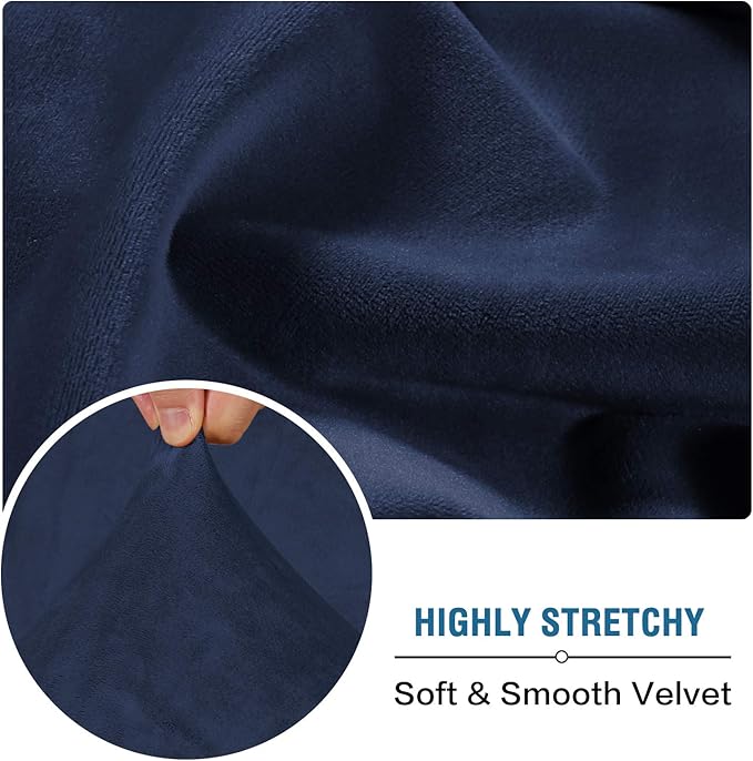 H.VERSAILTEX Velvet Stretch Couch Cushion Cover Plush Cushion Slipcover for Chair Loveseat Sofa Cushion Furniture Protector Seat Cushion Sofa Cover (3 Piece Sofa Cushion Covers, Navy)