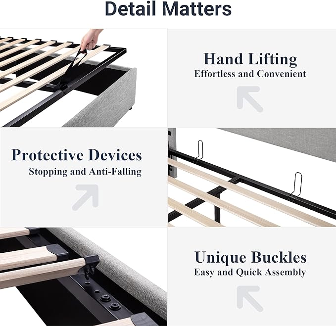 Allewie Full Size Lift Up Storage Bed, Modern Wingback Headboard, Hydraulic Support, No Box Spring Needed, Light Grey