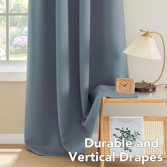 H.VERSAILTEX Elegant Thermal Insulated Blackout Curtains - Nickel Grommet Window Drapes for Living Room/Bedroom - Stone Blue - 52" W x 72" L - (Set of 2 Panels)