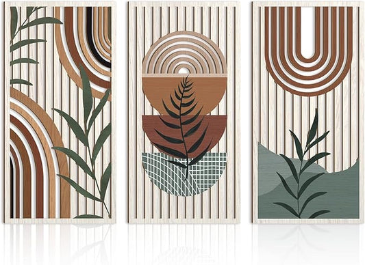 IARTTOP Large Abstract Geometric Wood Boho Wall Art Boho Wall Decor Set Mid Century Modern Wooden Wall Decor Bohemian Wall Art For Bedroom Living Room Office 16"x32"
