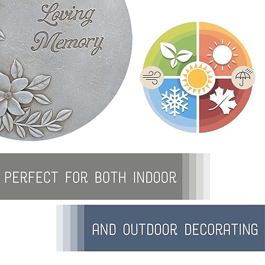 NAT & Jules Flower Blossom and Bud Floral Spray Dimensional Indoor Outdoor 12 inch Round Cast Resin Decorative Garden Stepping Stone, Patio, Walkway Sculpture Yard Art, in Loving Memory Stone Grey