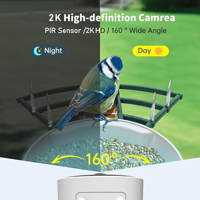 Smart Bird Feeder with Camera Solar Powered & AI Bi rd Identification, 2.4Ghz WiFi Bird feeders for Outdoors, 2K Live Video, Nstant Arrival Alerts - Best Gifts for Bi rd Lovers - Green