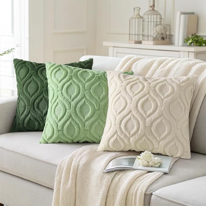decorUhome Throw Pillow Covers 16x16 Inch Set of 2, Soft Plush Decorative Faux Fur Forest Elf Solid Couch Pillow Covers, Accent Farmhouse Neutral Square Euro Pillow Cases for Sofa Bed Living Room