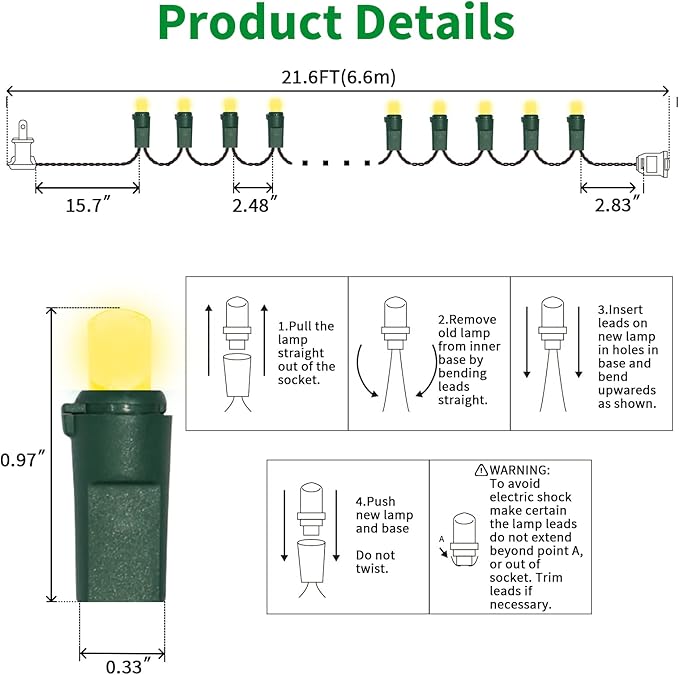 100 Count Yellow - String Lights - 21.6FT LED Christmas Lights, Mini led Lights for Indoor Outdoor Home Holiday Party Wedding Independence Day Decoration