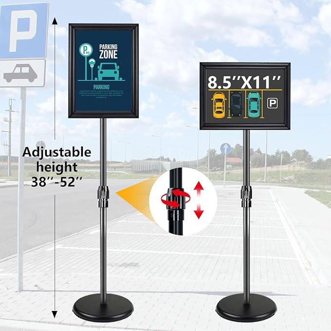 6 Pack Sign Holder Stand - 8.5 ×11 inch Standing Display Sign Stand, Adjustable Poster Sign Holder Heavy Duty Pedestal Floor Sign Stand, Snap Open Frame for Vertical & Horizontal View, Black