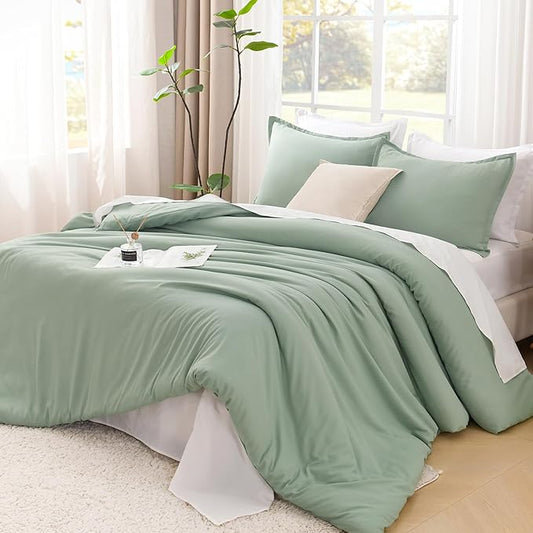 Litanika California King Comforter Set Sage Green - 3 Pieces Cal King Lightweight Solid Bed Comforter, Oversized Fluffy Down Alternative Comforter Quilt Blanket Bedding Set