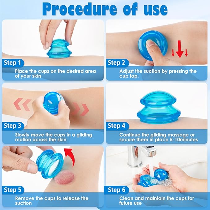 3Pcs Cupping Therapy Set-Professional Silicone Cupping, Suitable for Facial Body Massage/Deep Myofascial Release/Pain Relief/Muscle Relaxation & More (Blue,3pcs)