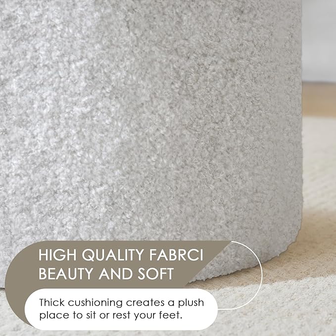 YFO Round Ottoman with Removable Lid Upholstered, Multifunctional Vanity Chairs for Makeup, Soft Footrest Stool Ottoman Foot Stool for Living Room, Bedroom, Boucle, Grey