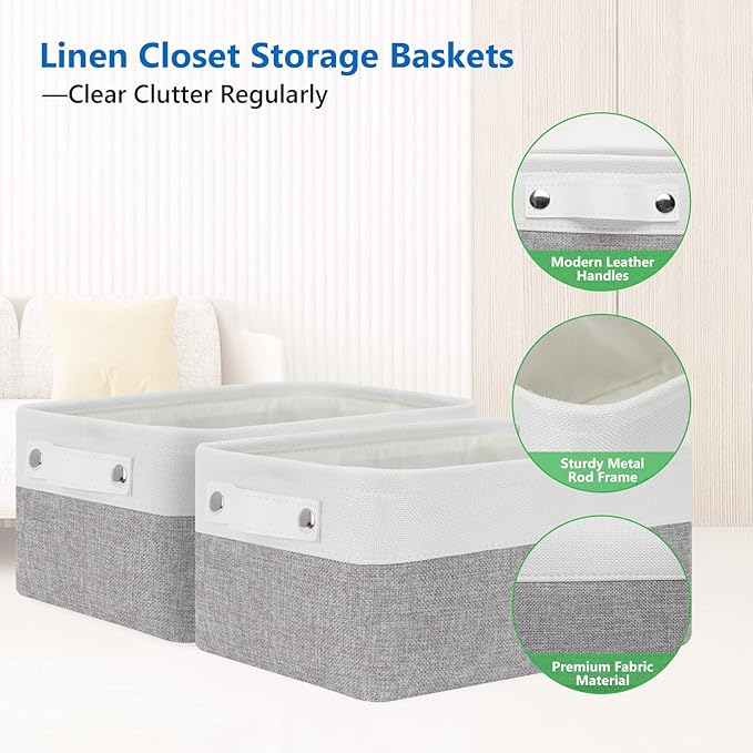 Bidtakay Small Storage Baskets for Organizing [4-Pack] Fabric Storage Bins for Baby Organizer Shelf Baskets for Nursery Storage Collapsible Closet Storage Bins for Home Organization - 11.8x7.8x5 In