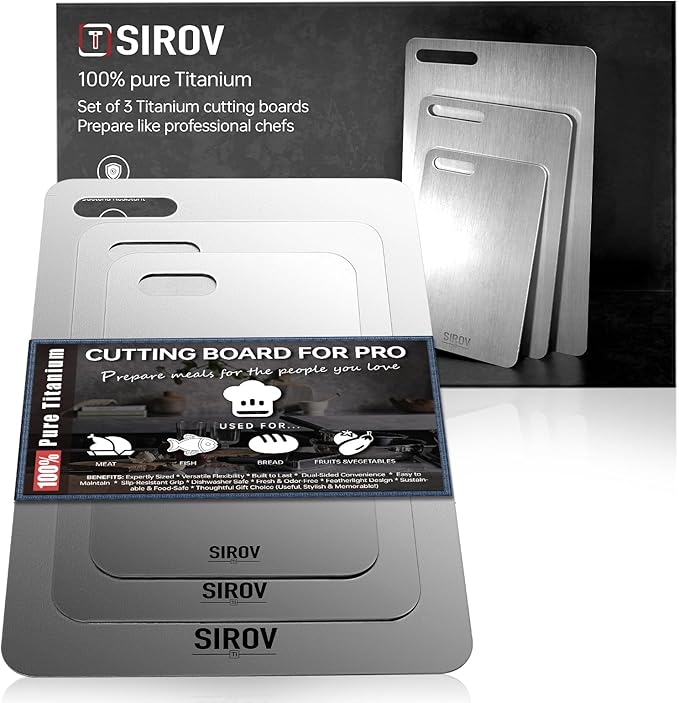 Titanium Cutting Board, 100% Pure Titanium Cutting Boards For Kitchen, Best Non Toxic titanium chopping board, Dishwasher safe, Hygiene and Durability for Meat, Fruit, and Vegetables (3PCS)