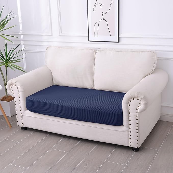 hyha Waterproof Couch Cushion Covers for Pets, Non Slip Sofa Seat Cover for Dogs Washable, Soft Thick Stretch Jacquard Fabric, Sofa Slipcovers with Elastic Bottom (1 Piece for Medium, Navy)