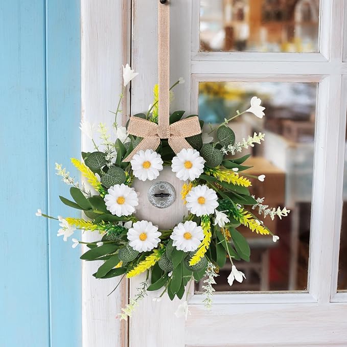 6 Pcs Artificial Spring Summer Swag Wreaths Mini White Daisy Floral Wreath Farmhouse Kitchen Cabinet Wreath Hanging Flowers Wreaths for Front Door Indoor Outdoor Home Decor Festival Celebrations