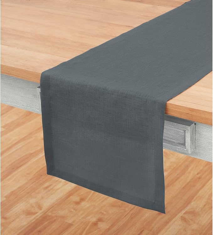 Solino Home Linen Table Runner 108 Inches Long - 100% Pure Linen Dark Grey Dining Table Runner 14 x 108 Inch for Fall, Autumn, Halloween, Thanksgiving - Fete
