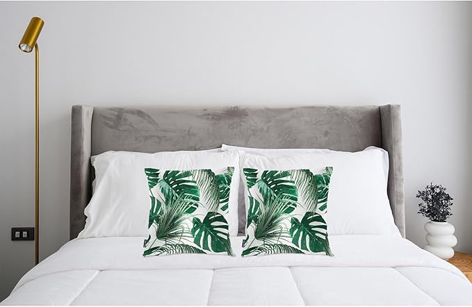 Swono Outdoor Pillow Covers Palm Leaves, Tropical Palm Leaf Home Decorative Throw Pillow Case Cushion Cover for Men/Woman/Bed/Sofa/Office/Car, 18x18 Inch, 2Pcs Pillow Covers, Green Palm
