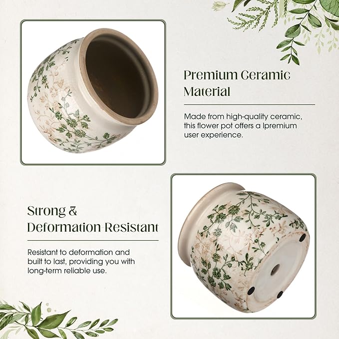 Vintage Planter Large Ceramic Plants Pot Green Pink Pastoral Floral Ice Crack Cottage Scroll Vase Flower Vase Pot Indoor Plants Home Kitchen Decor Farmhouse Antique Decorative Gifts