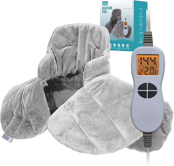 Ruqiji Neck&Shoulder&Back Heating Pad, Pain Relief for Back/Neck/Shoulders/Menstrual Pain, Christmas Gifts for Women Men Mom Dad (01-Light Gray, 19" x 24")