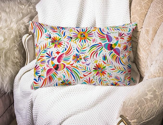 12x20 Inches Pillow Covers Rustic Farmhouse Decor Mexican Floral Pillowcases Cotton Linen Ethnic Art Birds and Paisley Flowers Throw Pillow Case Cushion Cover for Sofa Couch Bedroom