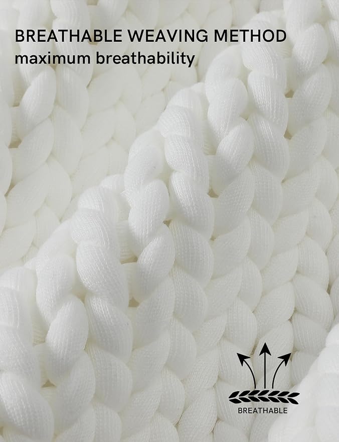 YnM Chunky Throw Blanket, Medium-Weight, Hand Knitted, Skin Friendly, Ventilated and Breathable, Machine Washable, Home Décor Piece for Couch, Sofa and Bed (White, 60x80 Inch)