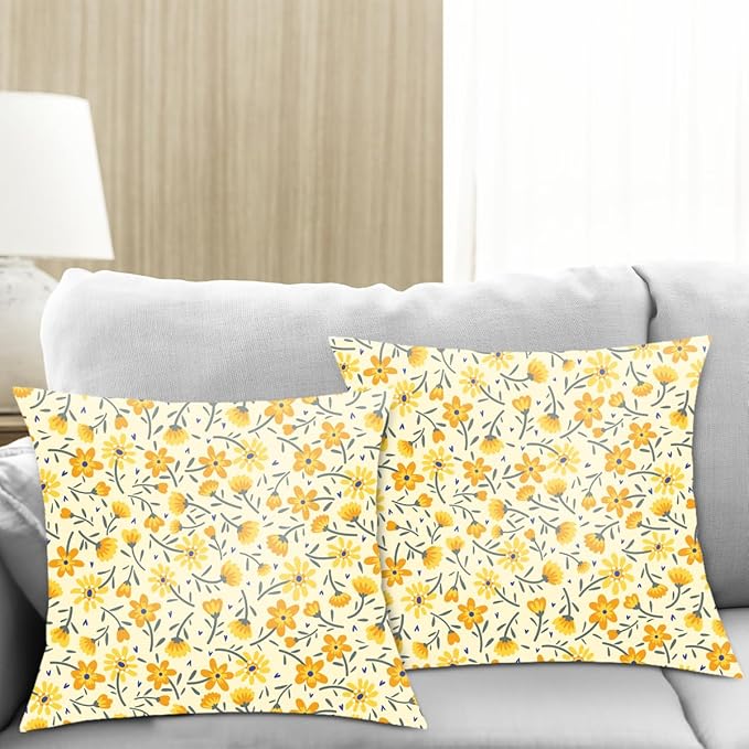 2 Pack Retro Cute Wildflowers Decor Throw Pillow Covers, 18x18 Pillow Cover, Decorative Couch Pillow Covers Flower Decor Pillowcase for Sofa Cushion Sofa Home Bedroom Chair Car Seat Living Room