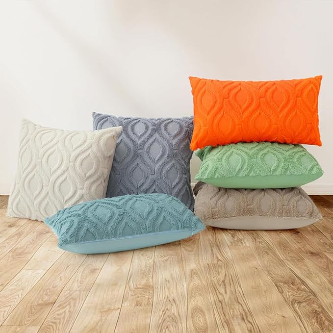 decorUhome Fall Throw Pillow Covers 16x16 Inch Set of 2, Soft Plush Decorative Faux Fur Orange Solid Couch Pillow Covers, Accent Farmhouse Neutral Square Euro Pillow Cases for Sofa Bed Living Room