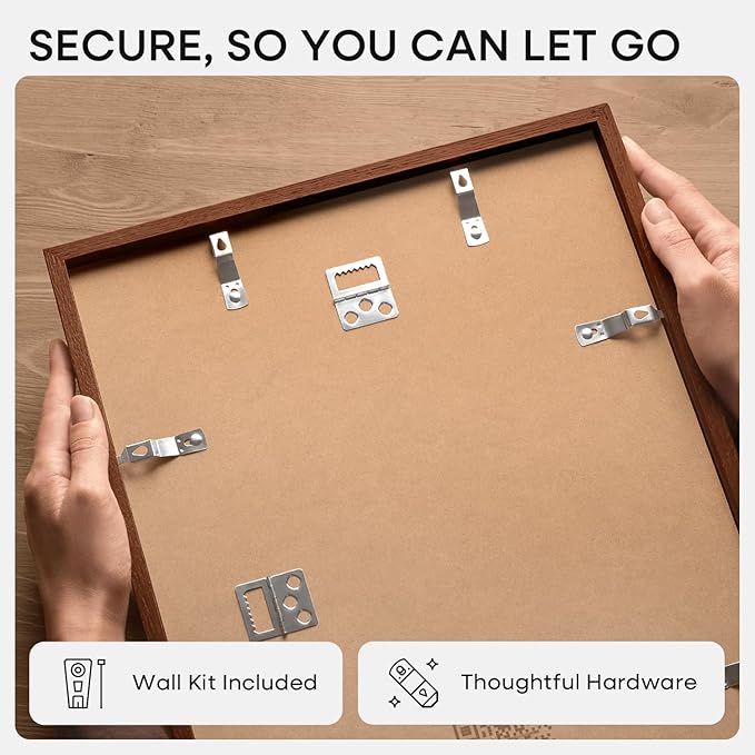 Homeforia A1 Poster Frame Brown, High End Dark Oak 23.4 x 33.1 Wooden Picture Frames Matted to 16.5 by 23.4 Photo, A1 Walnut Wood Frame with Mat A2, 23.4x33.1 Frame, Tempered Glass, Wall Kit, Set of 1