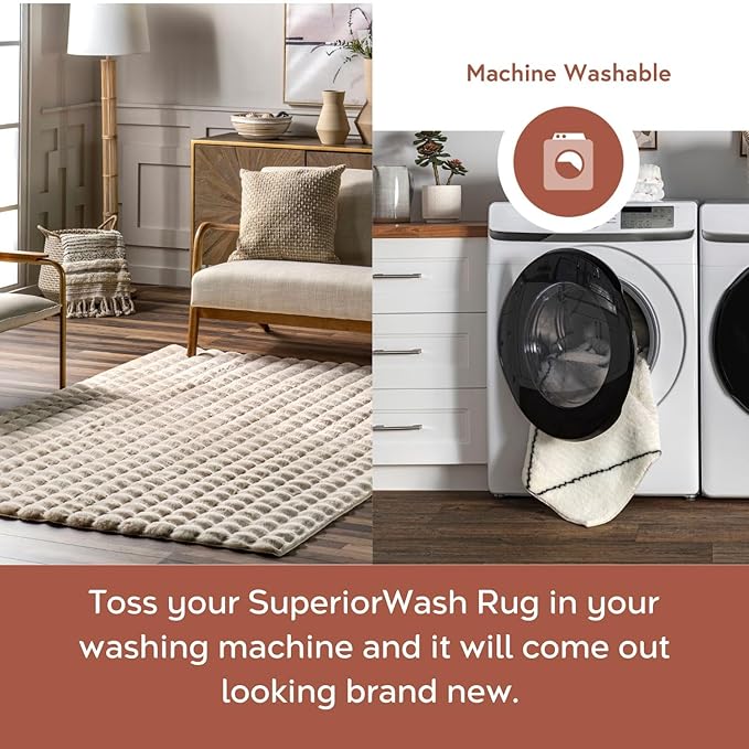 nuLOOM Jeni Solid Faux Rabbit Machine Washable Runner Rug, 2' 6" x 10', Beige