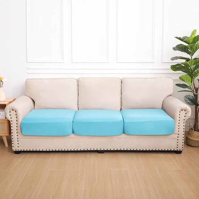 hyha Waterproof Couch Cushion Covers, Stretch Sofa Couch Seat Slipcover for Dog Washable, Non-Slip Waterproof Outdoor Cushion Covers for Patio Furniture Replacement (3 Pieces, Peacock Blue)