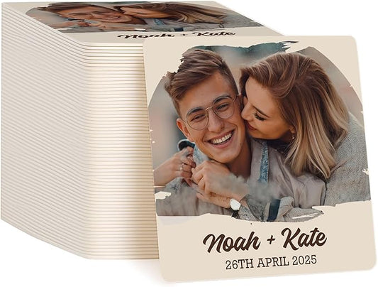 60 Pack Personalized Wedding Coasters, Custom Cardboard Coasters for Drinks with Photo Print and Text, Keepsake Wedding Favors and Gifts for Couples, 4x4 Square, Design 3