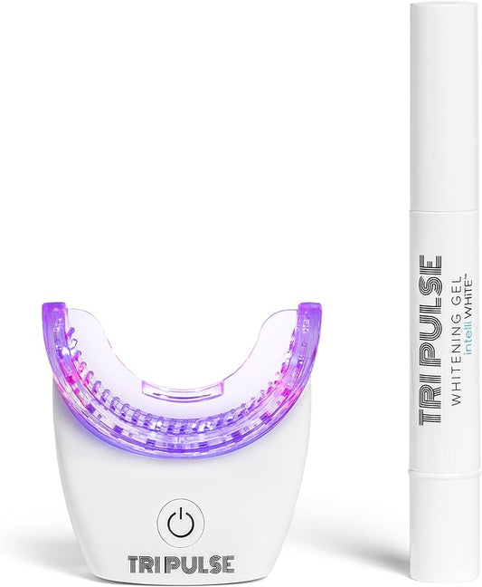 TriPulse Teeth Whitening LED Light Kit - 20 LED Lights - Hydrogen Peroxide + Carbamide Peroxide - 7 Shades Whiter in 7 Days - Safe On All Dental Work - BPA Free Mouthpiece