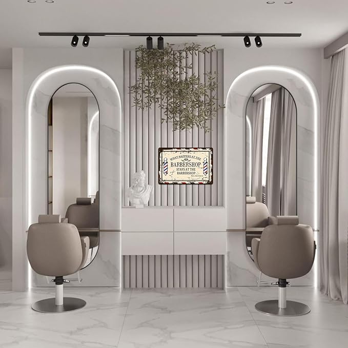 Barber Shop Decor Accessories - Vintage Barbershop Metal Tin Signs Haircut Wall Art Posters Gifts for Men Decorations - What Happens At The Barbershop Stays At The Barbershop Sign 8x12 Inch