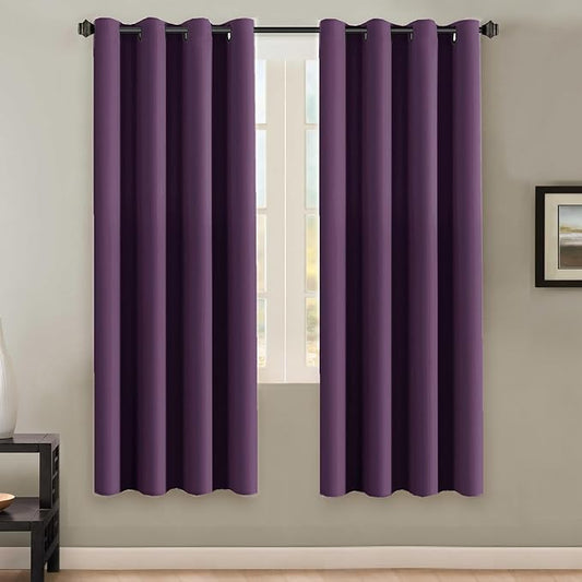 H.VERSAILTEX Ultra Soft Microfiber Thermal Insulated Antique Copper Grommet Blackout Curtains/Window Treatment Draperies 52 by 72 - Inch for Living Room/Bedroom,Set of 2 - Plum Purple