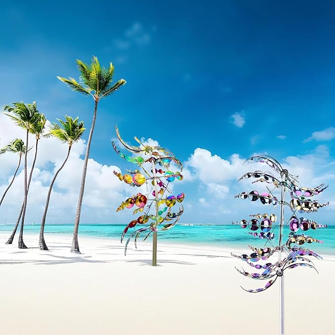 Unique and Magical Metal Windmill, 2Pcs Wind Spinners, 3D Wind Powered Kinetic Sculpture, Stainless Steel Wind Spinners, Wind Mill for Yard and Garden (2PCS-Colorful)