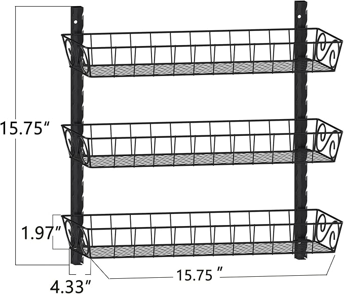 SWOMMOLY Adjustable Wall Mount Spice Rack, 3-Tier Dual-use (Multi-use) Organizer, Black