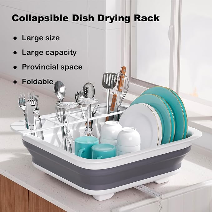 THANSTAR Collapsible Dish Drying Rack for RV Campers Portable Dinnerware Drainer Organizer for Kitchen Travel Trailer