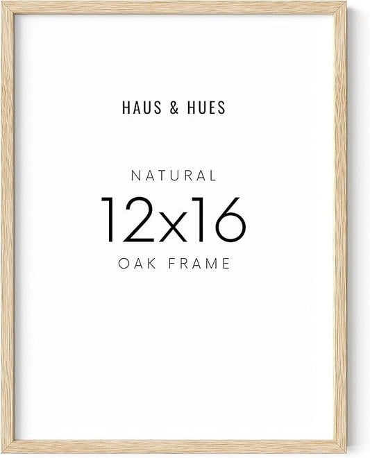HAUS AND HUES Beige Oak Wood 12x16 Picture Frame - Modern Wood Wall Art Display - Lightweight 12x16 Frame for Art Prints, Photos, Posters - Ready-to-Hang Vertically & Horizontally
