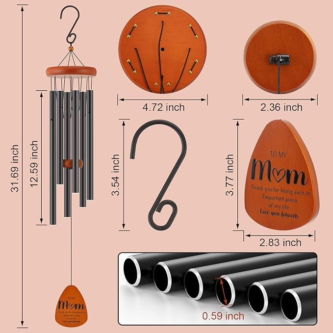 Gifts for Mom, Birthday Gifts for Mom from Daughter Son, Mother Gift for Birthday, Mothers Day, Thanksgiving, Christmas, 32 Inch Wind Chimes Gift for Home Decor