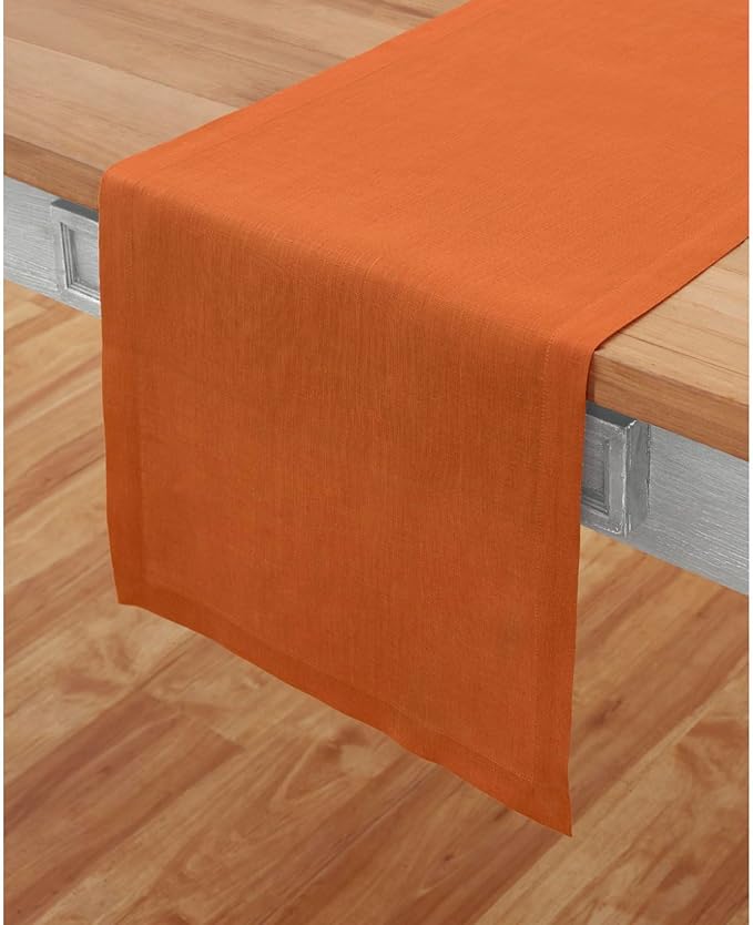 Solino Home Linen Pumpkin Table Runner 48 Inches - 100% Pure Linen Farmhouse Short Table Runner 14 x 48 Inch Ideal for Dresser and Coffee Tables - Fete - Fall, Autumn, Halloween, Thanksgiving