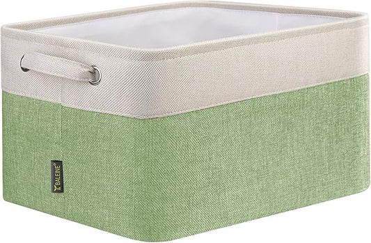 BALEINE 1 Pack Fabric Storage Bins for Shelves, Linen Storage Baskets for Organizing, Decorative Closet Bins for Clothes, Home (Green, 12"x8"x8")