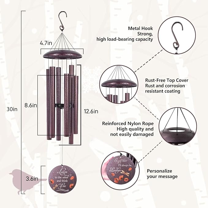 ASTARIN Dragonfly Wind Chimes for Loss of Loved One, Personalized Windchimes in Memory of a Loved One, Bereavement Gifts for Loss of Father Mother, 3 Size Deep Tone Wind Chime