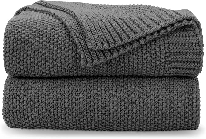 CozeCube Dark Grey Throw Blanket for Couch, Soft Cozy Cable Knit Throw for Bed Sofa Living Room, Lightweight Warm Decorative Farmhouse Christmas Blanket, 50"x60", Charcoal Grey