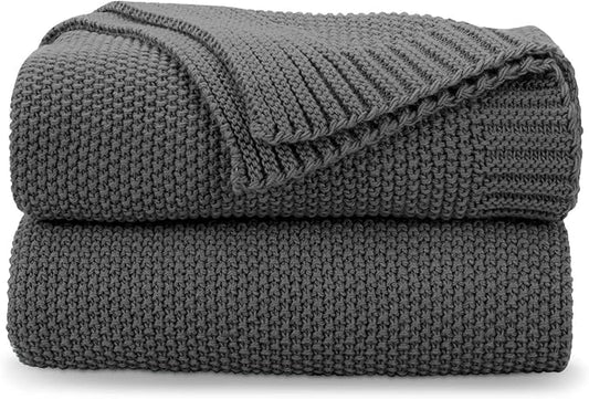 CozeCube Dark Grey Throw Blanket for Couch, Soft Cozy Cable Knit Throw for Bed Sofa Living Room, Lightweight Warm Decorative Farmhouse Christmas Blanket, 50"x60", Charcoal Grey