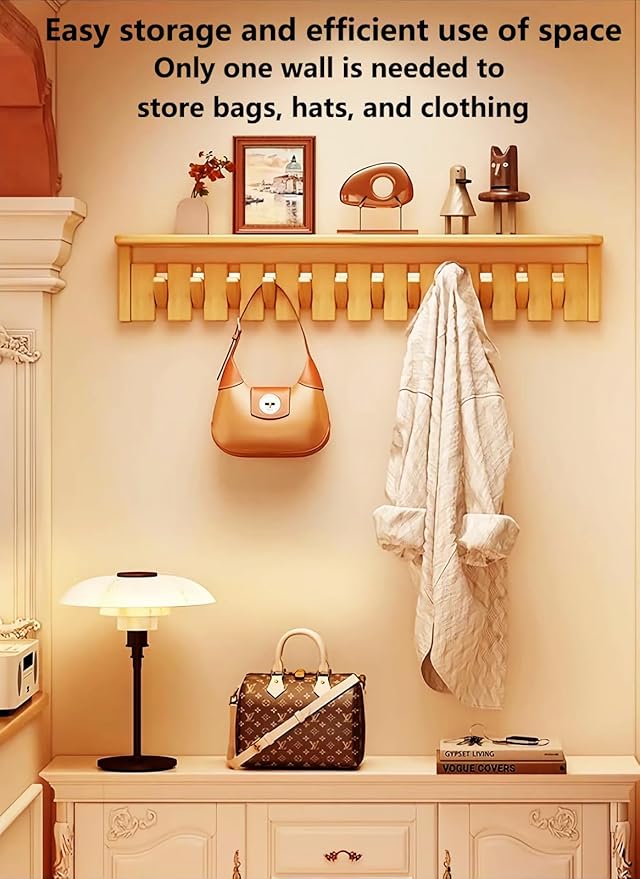 Wall Mounted Piano Key Hanger | Flip Style Hook | Entrance Wall Art Hook, Made of Oak Wood (3 Times Painted, 4 Times Polished) (Tray Walnut, 4Hooks)