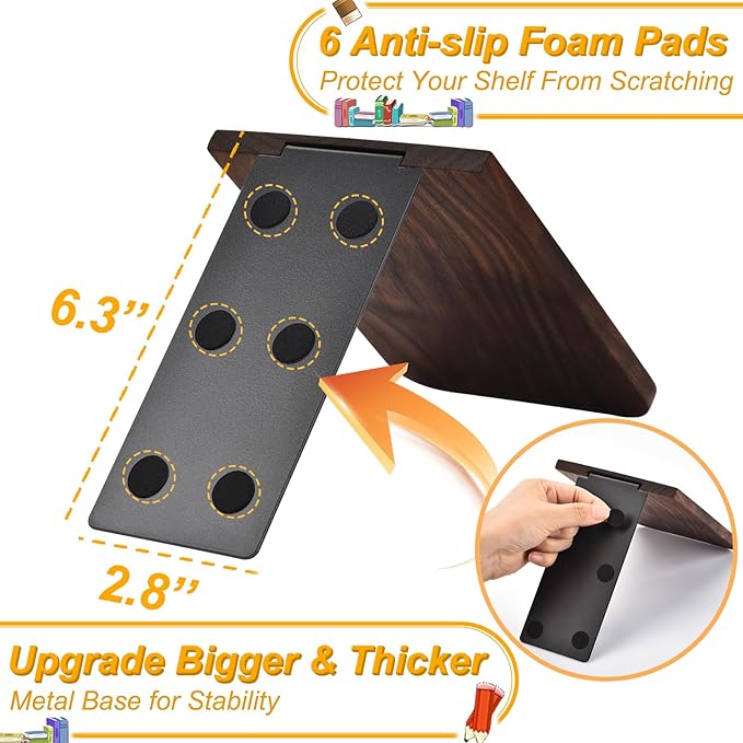 Book Ends, Black Walnut Wooden Bookends for Shelves - Heavy Duty Non-Slip Book Organizers, Upgraded Decorative Bookend Holders for Home, Kitchen, Office, Set of 2, Medium