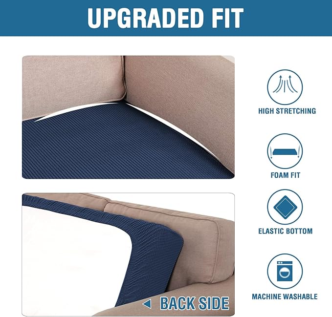 H.VERSAILTEX Super Stretch Individual Seat Cushion Covers Sofa Covers Couch Cushion Covers Slipcover Sets Thick Jacquard Textured Twill Fabric (1 Piece Sofa Cushion Cover, Navy)