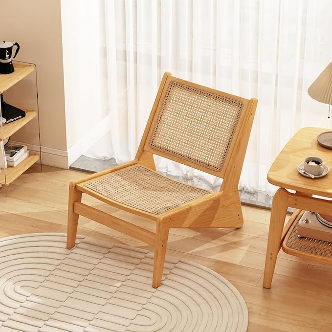 Rattan Accent Chair for Living Room, Mid Century Side Chair, Comfy Bamboo Chairs for Bedroom Reading Room, Wood