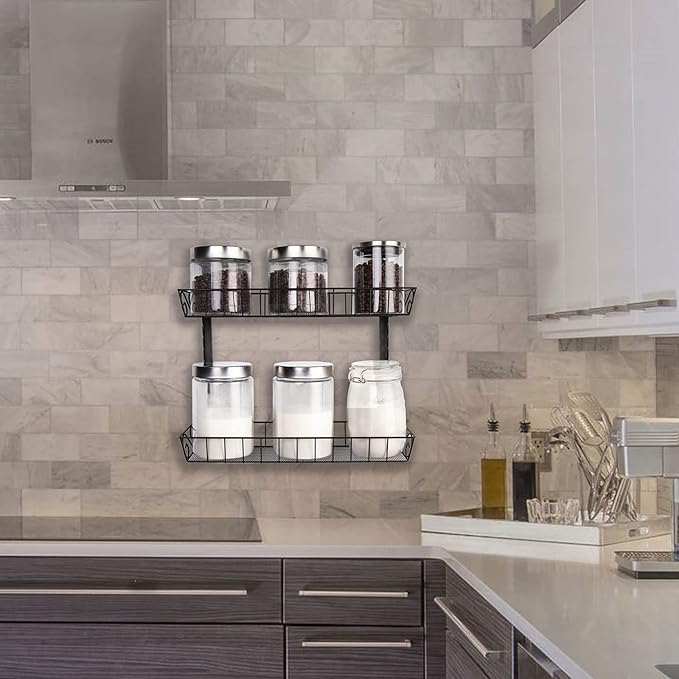 SWOMMOLY Adjustable Wall Mount Spice Rack, 3-Tier Dual-use (Multi-use) Organizer, Black